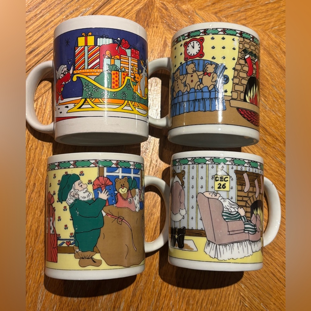 Vintage Houston Foods 1992 Holiday Scene Mug Collection Set of 4 Christmas Mugs